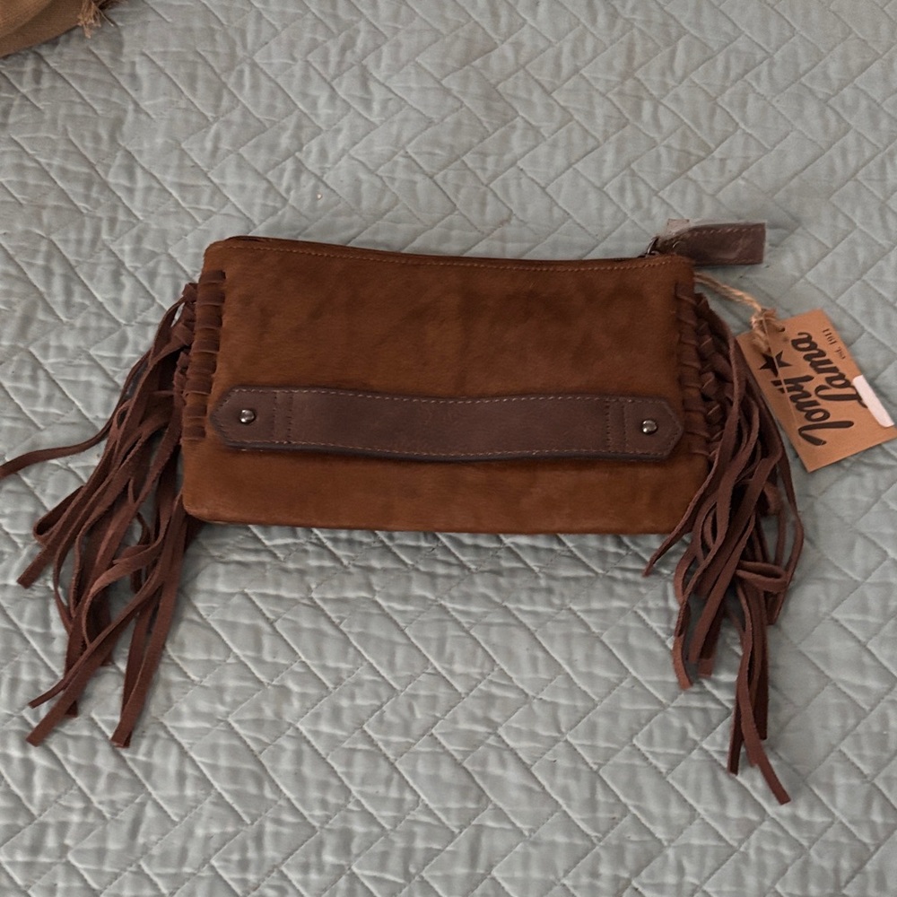Tony Lama Dark Brown Leather Fringe Clutch